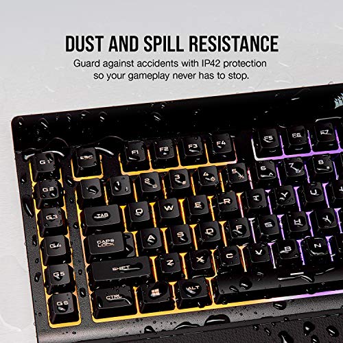 Corsair K55 RGB Gaming Keyboard – IP42 Dust and Water Resistance – 6 Programmable Macro Keys – Dedicated Media Keys - Detachable Palm Rest Included (CH-9206015-NA) , Black - color: Black, style: K55