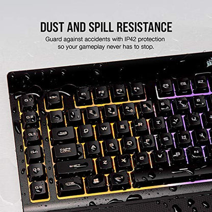 Corsair K55 RGB Gaming Keyboard – IP42 Dust and Water Resistance – 6 Programmable Macro Keys – Dedicated Media Keys - Detachable Palm Rest Included (CH-9206015-NA) , Black - color: Black, style: K55