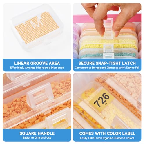 30PCS Diamond Painting Storage Containers Trays with Lids | Diamond Art Beads Storage & Line-Up Trays, Diamond Art Accessories Tools, Diamond Painting Dots Organizer, Pink Box Package