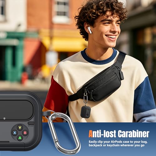 Getino Retro Game Case for AirPods Pro 3 | Game Console Design Protective Cover with Foldable Stand, Secure Lock Anti-Drop Shockproof PC+TPU Case, Keychain & Cleaning Kit for Men & Boys, Black - color: Black