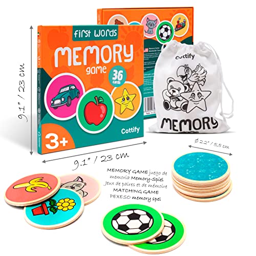Montessori-Inspired Wooden Matching Game for Toddlers 2-4 Years - Durable, Scratch-Resistant 36 Card Set, Includes Carry Bag - Memory Game for Toddlers 2-4 Years - Cognitive Verbal Skills Development - size: First Words 36 cards