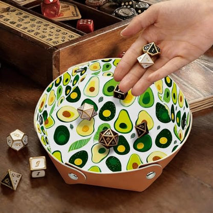 2Pcs PU Dice Holder Folding for RPG DND Table Games, Dice Trays Storage Box Portable Folding Rolling Dice Tray, Leaves and Avocado - color: Multi 2