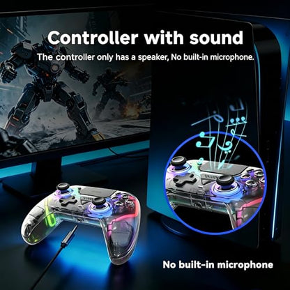 ASRVA Wireless Controller for PS5/PS5 Pro/PC, Hall Effect Joysticks & Triggers (No Drift), 2 Back Buttons, RGB, Translucent Design, Dual-Mode, Compatible with iOS/Android - color: Translucent