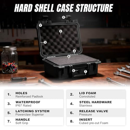 Jack Boss 13.6X11.4X6 Inch Hard Case, Portable Weather Waterproof Protective Camera Case with Customizable Foam, Foam Case Fit Use of Drones, Camera, Equipments, Black,upgraded - color: BLACK-UPDATE, size: 13.6x11.4x6 in