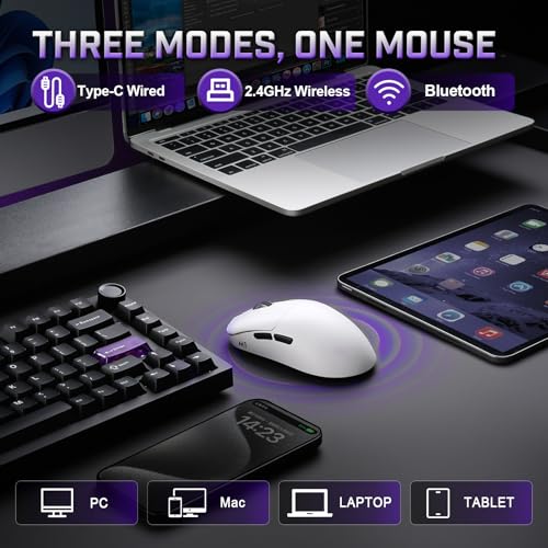 YUNZII M1 PAW3311 Sensor Wireless Gaming Mouse (White) | 7-Level DPI Adjustment Up to 10000 DPI, Stable 1000Hz polling rate, 60g Lightweight Design, Easy Software for Win & Mac - color: White
