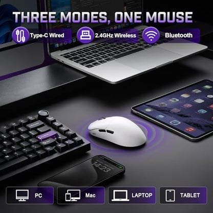 YUNZII M1 PAW3311 Sensor Wireless Gaming Mouse (White) | 7-Level DPI Adjustment Up to 10000 DPI, Stable 1000Hz polling rate, 60g Lightweight Design, Easy Software for Win & Mac - color: White