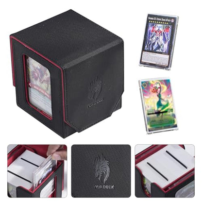 Commander Dual Display Deck Box — Patented Design Holds 130 Double-Sleeved/100 Triple-Sleeved Cards, Includes 2 Thick Card Bricks & 2 Dividers, Multi-Function Storage Cas（Dragon Black Red） - color: Black/Red Dragon