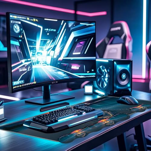 Large Gaming Mouse Pad Set with Wrist Support – 31.5" x 11.8" 4-in-1 XXL Mousepad with Keyboard Wrist Rest, Mouse Wrist Rest & Coaster – Ergonomic Desk Mat for Office, Home – Sunset Love Heart - color: Sunset Love Heart