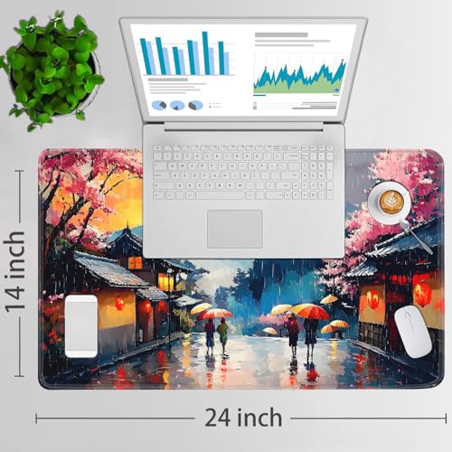 for MTG Game Playmat - 24 x 14 inches with Dices and Storage Bags, Non-Slip Base for TCG and Board Game Card Mats, Trading Card Games Mat, Rainy Cherry Blossom Pathway Collectible Card Playmats - color: Jv-playmat-p7-1-h220