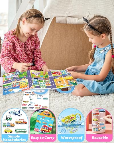 Walenced Reusable Sticker Book for Toddlers, Travel Stickers for Kids, Toddler Craft Activities Toys, Birthday Gifts for Boys & Girls - style: Traffic