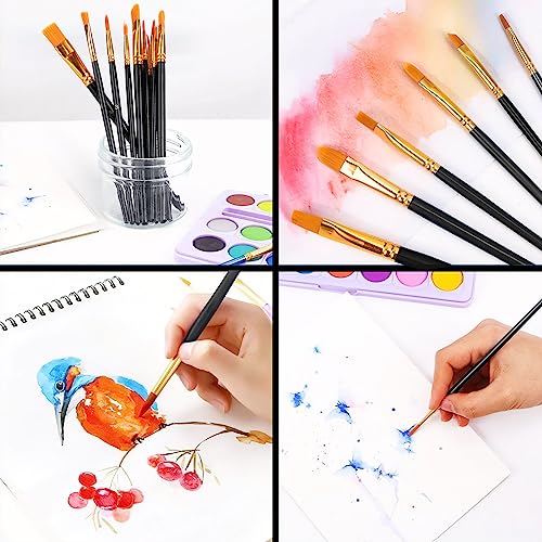 AROIC Acrylic Paint Brushes, 6 Packs / 60 pcs Nylon Hair Paint Brush Set for All Purpose Oil Watercolor Painting Artist Professional Kits (Black) - size: 60pcs-balck