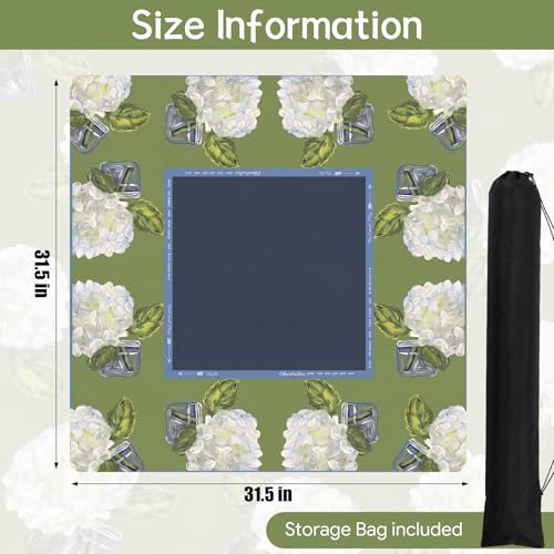 Drydiet Mahjong Mat for Table 31.5 x 31.5 Inch American Mahjong Mat with Carrying Bag, Non-Slip Noise Reduction Table Item for Family Poker Domino Board Game Night & Party Use(White Hydrangea) - style: White Hydrangea