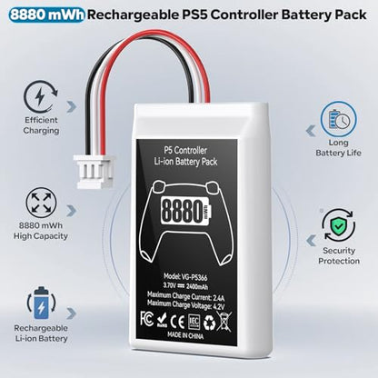 Kosker PS5 Controller Battery Replacement Kit Compatible with PlayStation 5 Original Controller, 8880mWh High Capacity PS5 Controller Battery with Extra Repair Tools Kit for Extended Gaming, 2 Packs - style: PS5 Style-2P