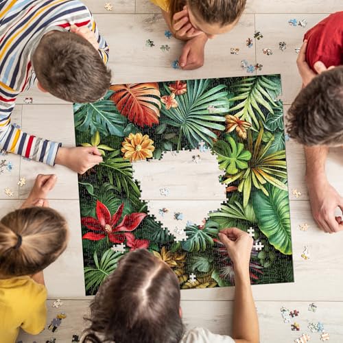Jigsaw Puzzles for Adults 1000 Pieces, FernLeaf | Tropical Rainforest Jungle with Plants Floral, Challenging Art Puzzle, Square 24x24 Inches - color: Fernleaf