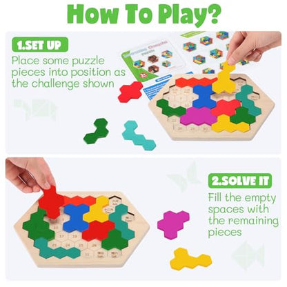 Yunsailing 3 Pack Large Wooden Blocks Puzzles Hexagon Tangram Puzzle Wooden Russian Brain Puzzles for Adult Challenge Teasers Geometric Jigsaw Logic Iq STEM Educational Gift Graduation(Multilateral) - style: Multilateral