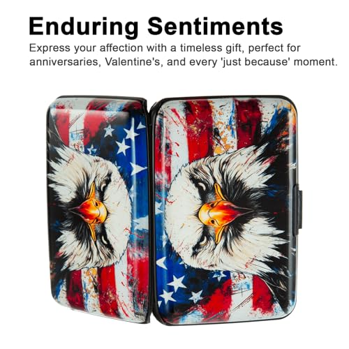 Credit Card Holder, Metal Card Wallet RFID Blocking Mini Slim Aluminum Business Hard Card Case for Women Men (Bald Eagle with American Flag) - color: Bald Eagle with American Flag