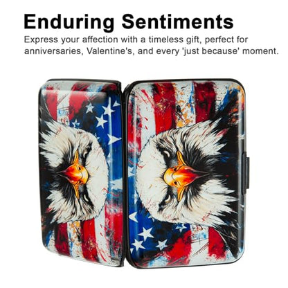 Credit Card Holder, Metal Card Wallet RFID Blocking Mini Slim Aluminum Business Hard Card Case for Women Men (Bald Eagle with American Flag) - color: Bald Eagle with American Flag