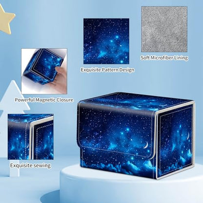 for MTG Commander Deck Box,Card Deck Box for Trading Yugioh MTG,Fits 100 Double Sleeved Cards,PU Leather Strong Magnet Case for Magic Commander TCG CCG,Blue Glitter Sky - color: Blue Glitter Sky
