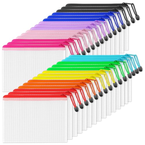 SUNEE Mesh Zipper Pouch 6.8x9.2 in (10 Colors, 30 Packs), Mesh Bags with Zipper for School Office Supplies, Puzzles & Games, Travel Accessories - color: Multicolored, size: 6.8x9.2