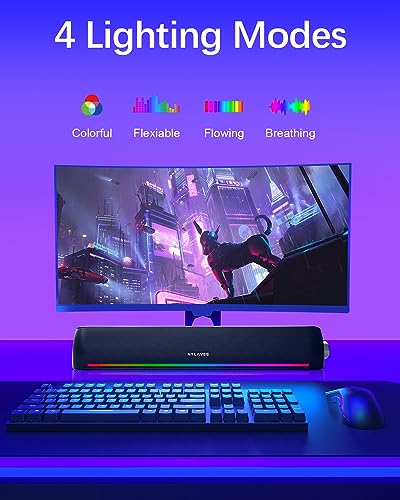 Computer Speakers, Hi-Fi Sound Quality Computer Sound Bar, Bluetooth 5.0 & 3.5mm Wired PC Speakers with 4 Dynamic Lighting Modes, USB Powered Speakers for PC, Desktop, Laptops, Phones, Monitors, Xbox - color: RGB Black