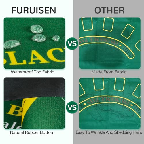 70 x 35 Inch Poker Mat for Table, Texas Hold'em Poker Table Top Mat with Carrying Bag, Waterproof Anti-Slip Rubber Blackjack Mat for Home Game Nights Up to 8 Players - color: Green-blackjack