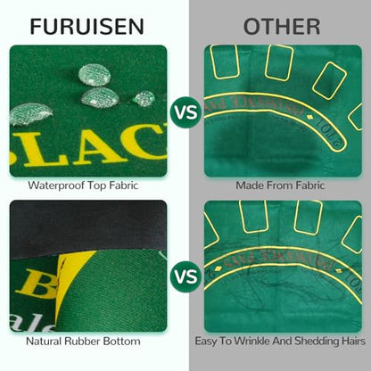70 x 35 Inch Poker Mat for Table, Texas Hold'em Poker Table Top Mat with Carrying Bag, Waterproof Anti-Slip Rubber Blackjack Mat for Home Game Nights Up to 8 Players - color: Green-blackjack
