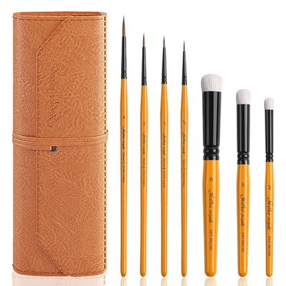 Golden Maple Kolinsky Sable Brushes,7PCS Miniature Paint Brushes Set with DryBrushes #3,5,6 for Miniature,Model,Oil,Acrylics,Watercolor,Gouache - color: Orange
