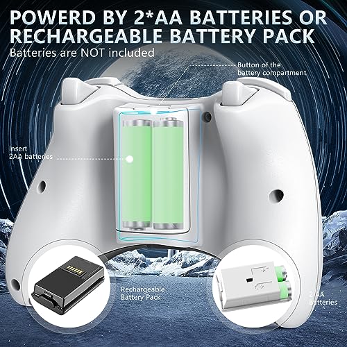 Gamrombo 2 Pack Replacement for Xbox 360 Controller, Wireless Controllers Gamepad Upgraded Joystick Compatible with 360 & Slim, Windows 11/10/8/7 PC Controller with Dual Shock, 2.5mm Audio Jack(White) [microsoft_xbox_360] - color: White+White