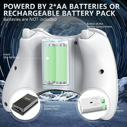 Gamrombo 2 Pack Replacement for Xbox 360 Controller, Wireless Controllers Gamepad Upgraded Joystick Compatible with 360 & Slim, Windows 11/10/8/7 PC Controller with Dual Shock, 2.5mm Audio Jack(White) [microsoft_xbox_360] - color: White+White