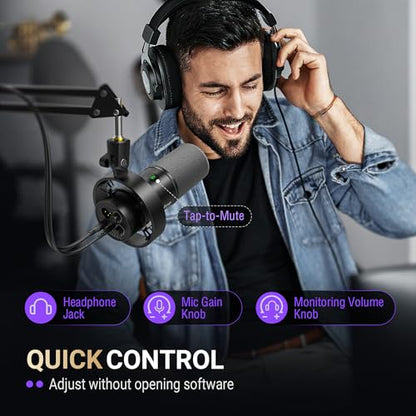 FIFINE AmpliTank K688CT Podcast Microphone Kit, USB/XLR Dynamic Vocal Mic | Streaming Mic with Boom Arm for PC/XLR Mixer, with Mute Button, Headphone Jack, Gain Knob, for Gaming Voice-Over Recording - size: K688CT Black