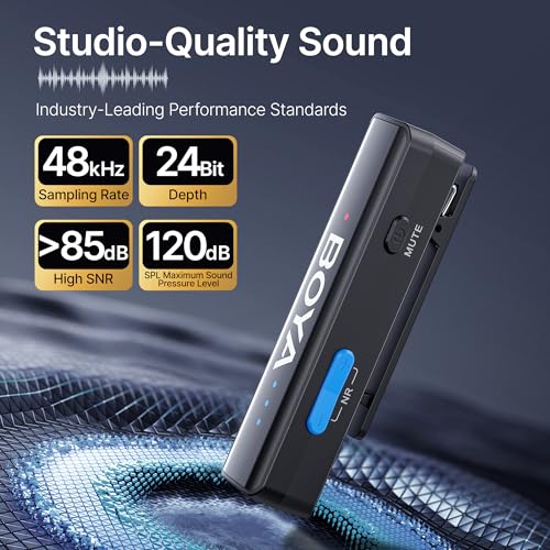 BOYA BOYALINK 2 Wireless Lavalier Microphone for iPhone/Camera/Android/PC | 3-in-1 RX, Mini Lapel Mic, 48kHz 24bit, 1000ft, 30h Use, 2 Level Noise reduction, Clip on Mic with USB-C/Lightning/3.5mm Plug