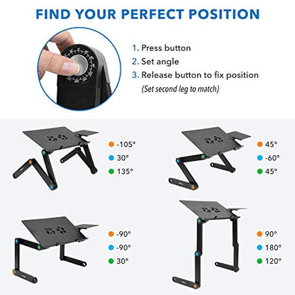 Mount-It! Adjustable Laptop Stand & Lap Desk with USB Cooling Fans, Large Aluminum Laptop Tray with Mouse Pad, Portable Sit-Stand Laptop Desk for Bed, Couch & Table
