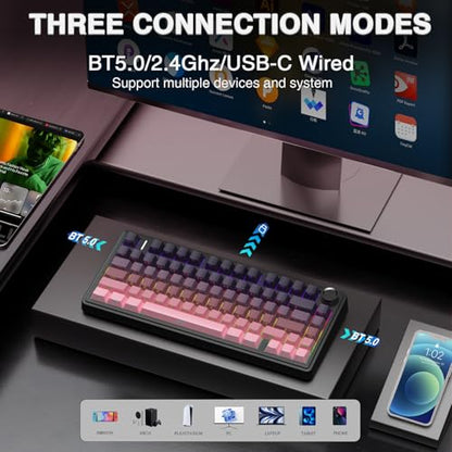 AULA F75 Pro Wireless Mechanical Keyboard,75% Hot Swappable Custom Keyboard,RGB Backlit,Pre-lubed Reaper Switches,Side Printed PBT Keycaps Mechanical Gaming Keyboards, Pink&Black - color: F75 Pro-Gradient Pink Black