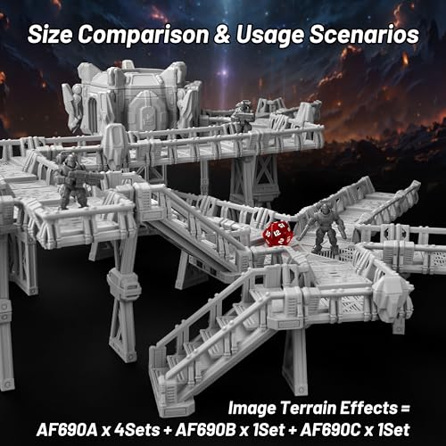 AF690B Sci-Fi Walkways Extension Pack for DND & RPG | Modular Terrain Set, Dungeon Walls, TTRPG Map Props, Dungeons and Dragons Accessories, Wargame Buildings, and Terrain for Tabletop Roleplay