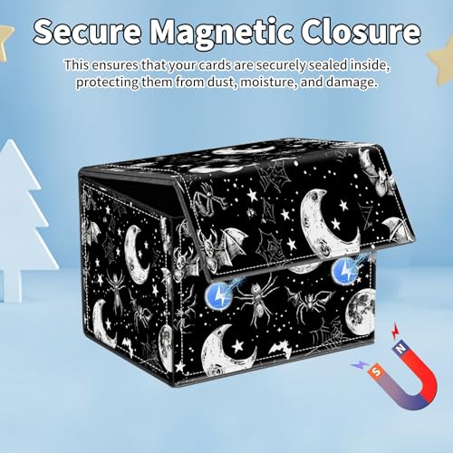 for MTG Commander Deck Box,Card Deck Box for Trading Yugioh MTG,Fits 100 Double Sleeved Cards,PU Leather Strong Magnet Case for Magic Commander TCG CCG,Black Moon Bat - color: Black Moon Bat
