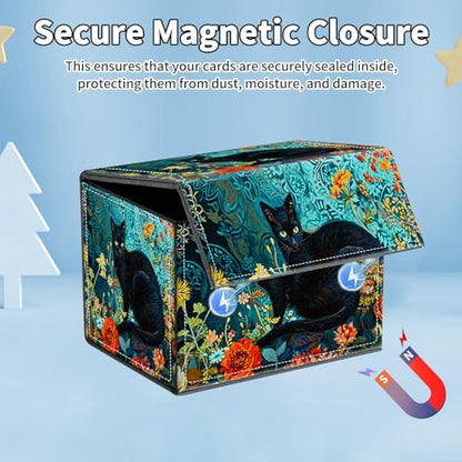 for MTG Commander Deck Box,Card Deck Box for Trading Yugioh MTG,Fits 100 Double Sleeved Cards,PU Leather Strong Magnet Case for Magic Commander TCG CCG,Cat Flower - color: Cat Flower