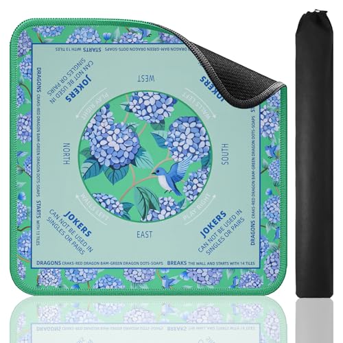 Dark Green Mahjong Learning Mat (33” x 33”) with Black Carrying Bag, Anti-Slip, Mahjong Mat for Table, Board Games, Tile Games and Cards - color: Dark Green