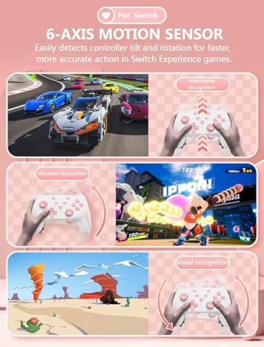 Matbip Wireless Pro Controller for Switch/Switch 2/Switch Lite/Switch OLED, wireless controller for switch with 2 back buttons, 3-level TURBO adjustable (Pink) - color: Pink