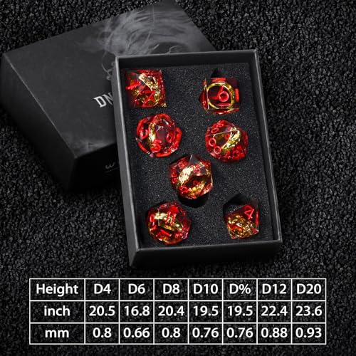 FONVGOGO Magic Lord Rings D and D Dice Set, Sharp Edge Resin DND Dice with Box 7Pcs Dungeons and Dragons Polyhedral Dice Set for Role Playing Game Gift Tabletop Games (Ring Red) - color: Ring Red