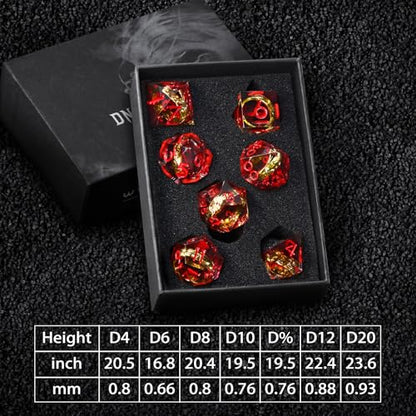 FONVGOGO Magic Lord Rings D and D Dice Set, Sharp Edge Resin DND Dice with Box 7Pcs Dungeons and Dragons Polyhedral Dice Set for Role Playing Game Gift Tabletop Games (Ring Red) - color: Ring Red