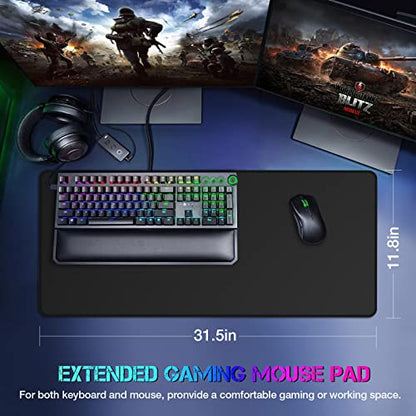 ETZ Extended Gaming Mouse Pad, 31.5 x 11.8 inch Large Black Desk Mat | Stitched Edges, Non-Slip Natural Rubber Base, Washable Surface, Keyboard Support, Home Office Accessory, Durable, 3mm Thick - color: Black