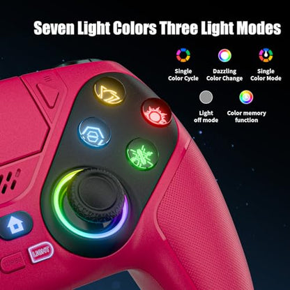Gamrombo LED Wireless Controller for PS5, Compatible with PS5 Pro/Slim/PC, Dual Vibration, Macro/Turbo Function, 3.5mm Audio Jack, 6-Axis Motion Control Gamepad with Speaker(Maroon) - color: Maroon