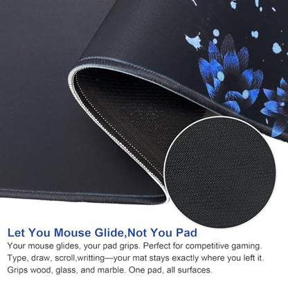 Large Gaming Mouse Pad-70x30 Blueflower | Non-Slip Rubber Base 27.5x11.8IN Computer Desk Mat for PC,Mac,Laptop-Stitched Edges and Smooth Surface for Office,Home,Work - color: 70x30 Blueflower