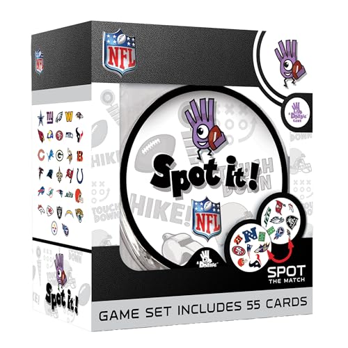 Spot It! NFL Edition Card Game – Fast-Paced Matching Game Featuring Official NFL Team Logos & Football Symbols – 55 Cards with 5 Mini Games – Family Party & Travel Game for Kids & Adults - style: League