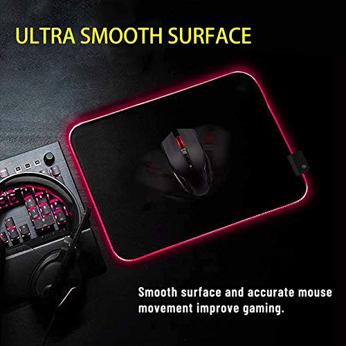 RGB Gaming Mouse Pad, Small Size Glowing Water-Resistant Soft LED Mouse Pad (13.8 x 9.8 x 0.16”) with 14 Lighting Mode, Anti-Slip Rubber Base Mouse Mat for PC LaptopOfficeHomeTravel, L-Black