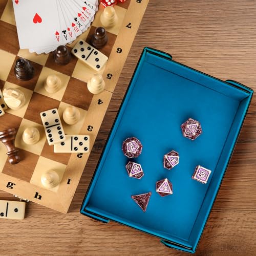 SIQUK 2 Pieces Magnetic Dice Tray Rectangle Folding Dice Rolling Tray PU Leather Dice Trays Dice Holder Storage Box for D&D RPG Dice Games (Violet, Sky Blue) - color: Violet, Sky Blue