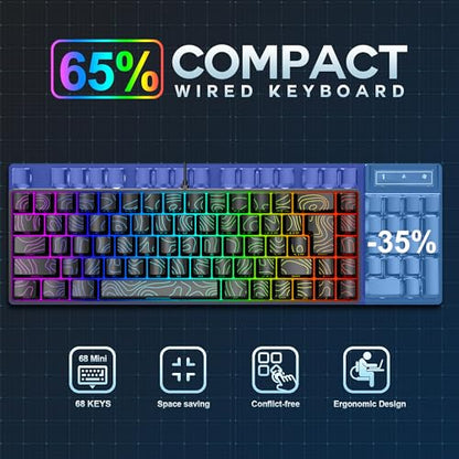 Snpurdiri 65% Wired Small Gaming Keyboard RGB 68-Key (Black) | Mini Gaming Keyboard Backlit Ultra-Compact , for PC/Mac Gamer, Typist, Travel, Easy to Carry on Business Trip - color: black