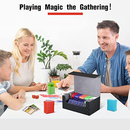 Yexiya 7 Pcs Deck Card Boxes, 1 Leather Deck Storage Case with 6 Plastic Trading Card Storage Box for Playing Mtg Tcg(Black, Gray)