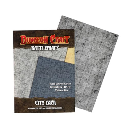 Dungeon Craft Realm's Edge Trio Bundle – Realm’s Edge Board Game & 2 Double-Sided Battlemaps (City Pack & Turned Earth Pack) – Wet/Dry Erase, D&D Compatible, 24"x33" 1" Grid, Adventure Set