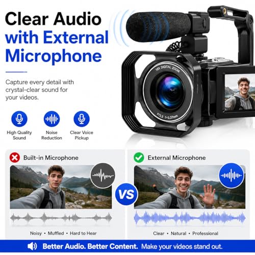 Acuvar 4K Video Camera Camcorder 60FPS 48MP with WiFi, 18X Zoom, Flip Screen, External Mic, Stabilizer & Tripod – Vlogging Camera Kit with 2 Batteries, Dual Charger & 64GB SD Card for YouTube - style: Elite Kit